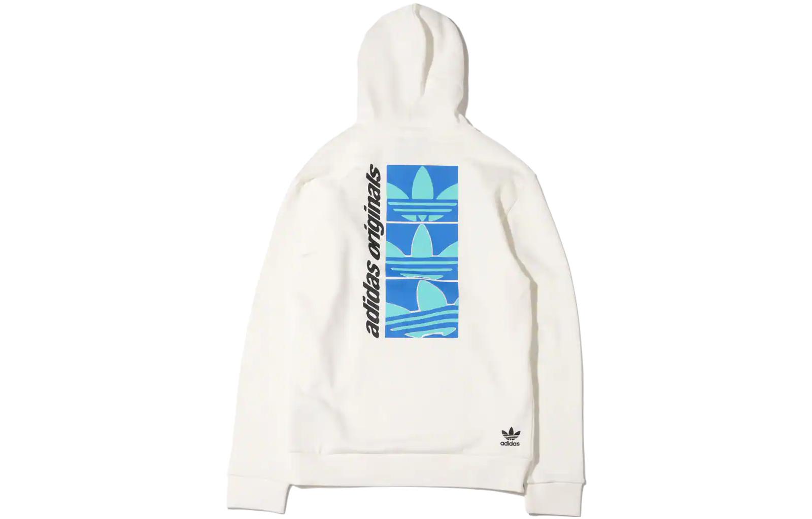 adidas Trefoil White Pullover Hoodie with Logo Print for Men HC7181