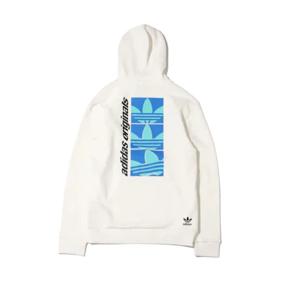 adidas Trefoil White Pullover Hoodie with Logo Print for Men HC7181