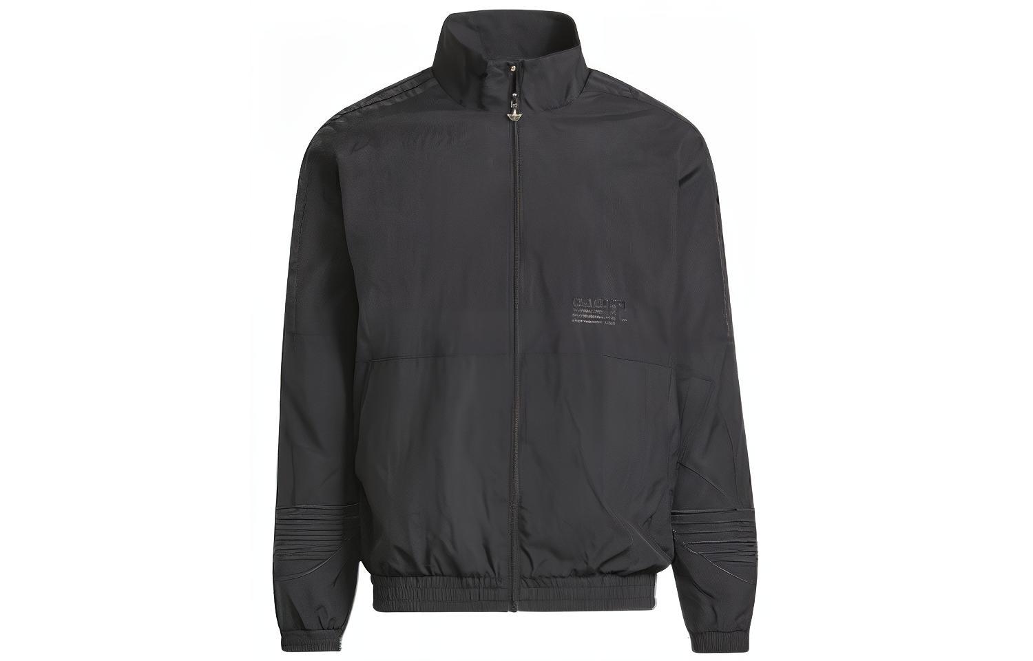 adidas Tricolor Trefoil Logo Print Zip-Up Jacket Black - H13454