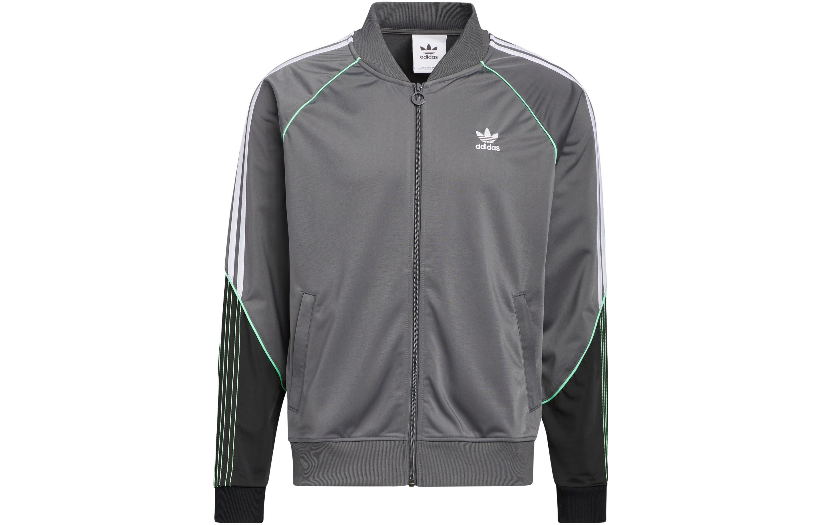 adidas TRICOT SST Track Jacket Gray - Long Sleeve Striped Bomber Style HI3002