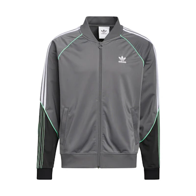 adidas TRICOT SST Track Jacket Gray - Long Sleeve Striped Bomber Style HI3002