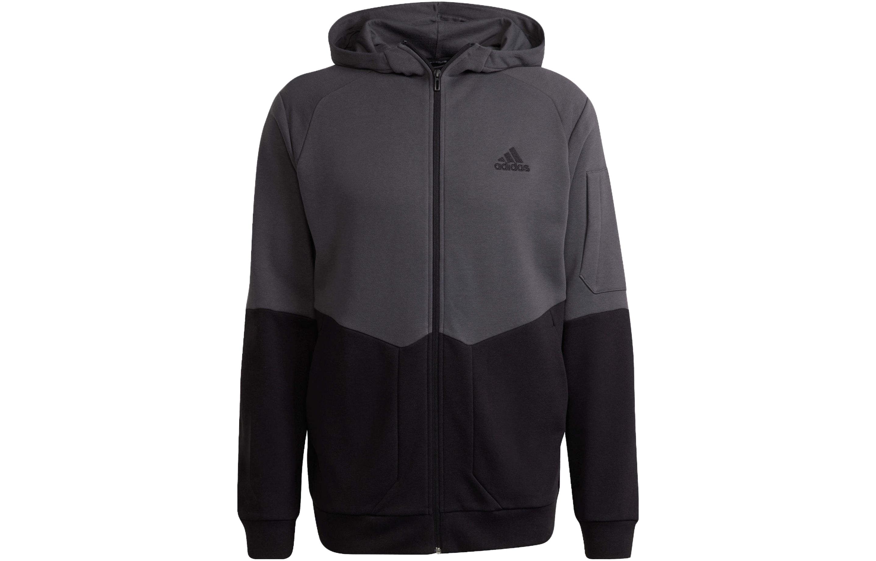 adidas Two-Tone Logo Hoodie Jacket Black/Grey HE1807