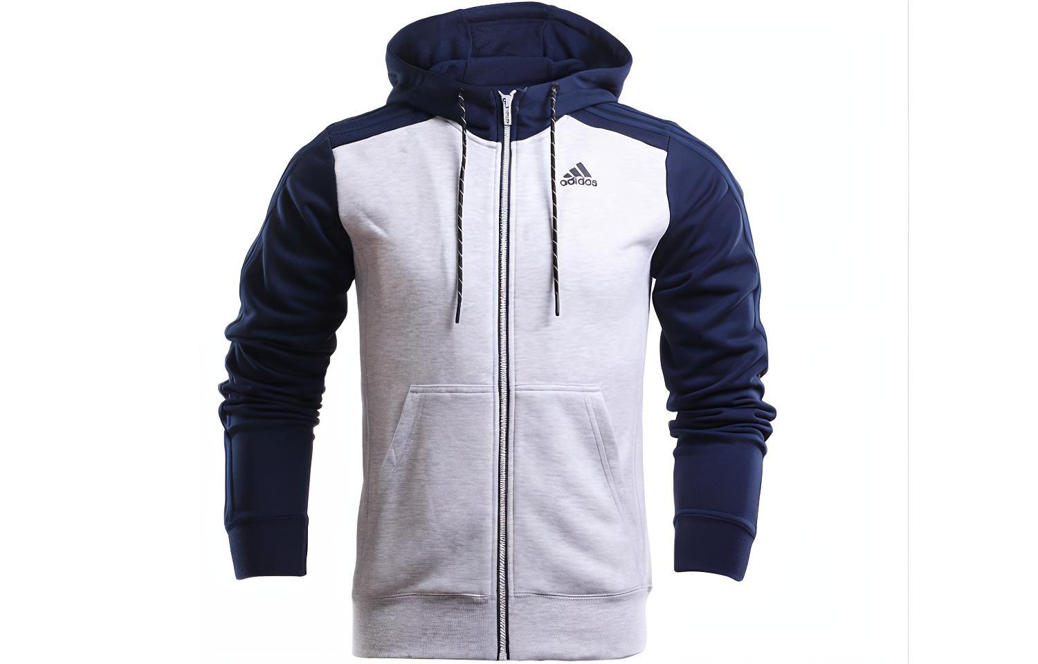 adidas Two-Tone Logo Hoodie Jacket in Navy Blue AK1749