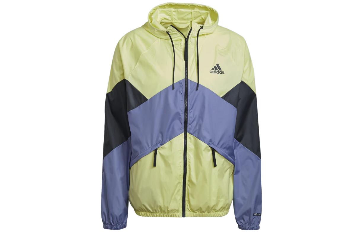 adidas Two-Tone Logo Print Hoodie Jacket Lemon Yellow GT7398