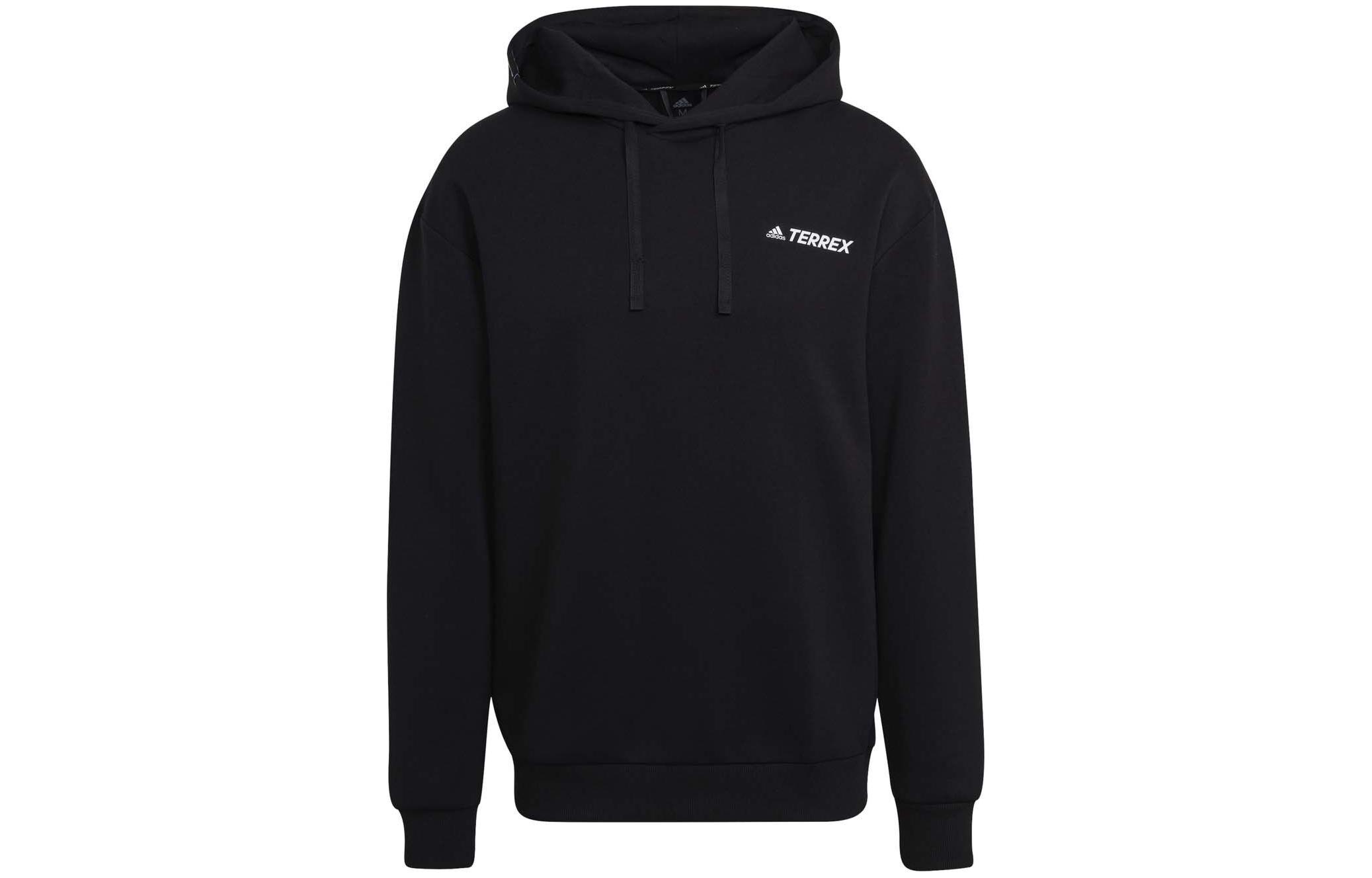 adidas TX Logo Plain Hoodie Black Pullover Sweatshirt HE1763