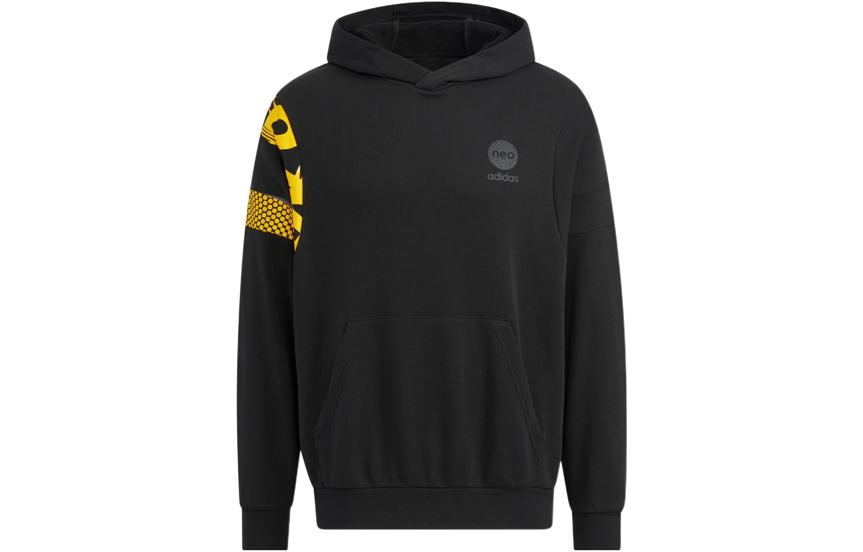 adidas U Bball Hoodie Black Logo Print Retro Unisex Pullover HM9985