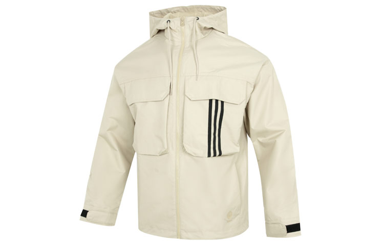 adidas U Utility WB3 Striped Casual Hooded Jacket Khaki HM3820
