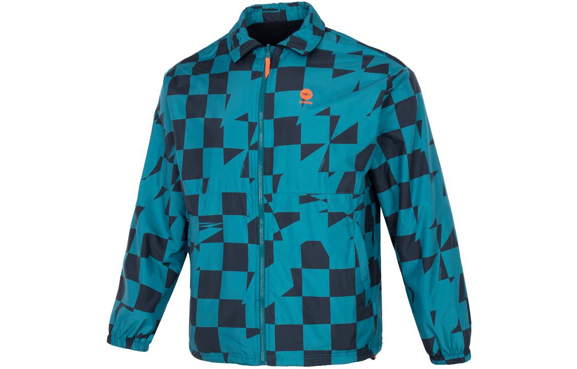 adidas U Vbe Rev Jacket Green Plaid Print Logo Zip-Up Unisex HU1110