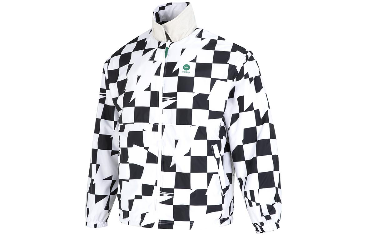 adidas U Vbe Rev Jkt Black White Plaid Logo Button Jacket Unisex Black/White HU1111