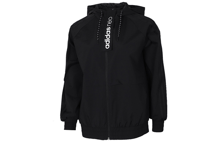 adidas Unisex Black Hooded Sports Jacket FK9939