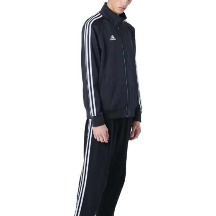Shop adidas 男女黑色防水外套，條紋設計與立領款式 TR30J2-CBW