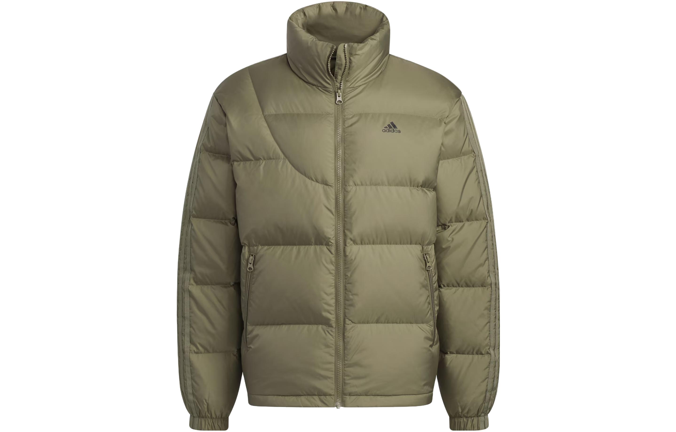 adidas Unisex Olive Green Down Jacket with Logo - Casual Warm Winter Coat IK2420