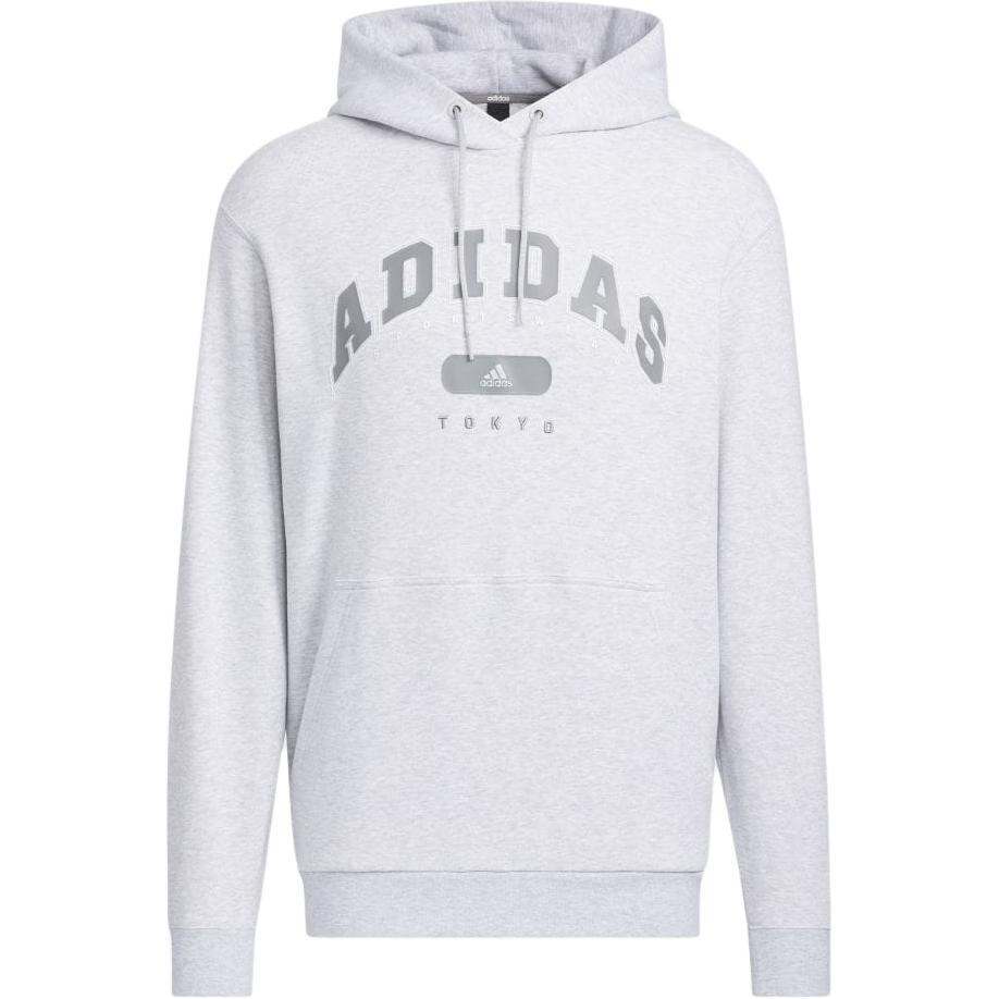 adidas Unisex Pullover Hoodie with Lettering Light Gray Long Sleeve IX4962