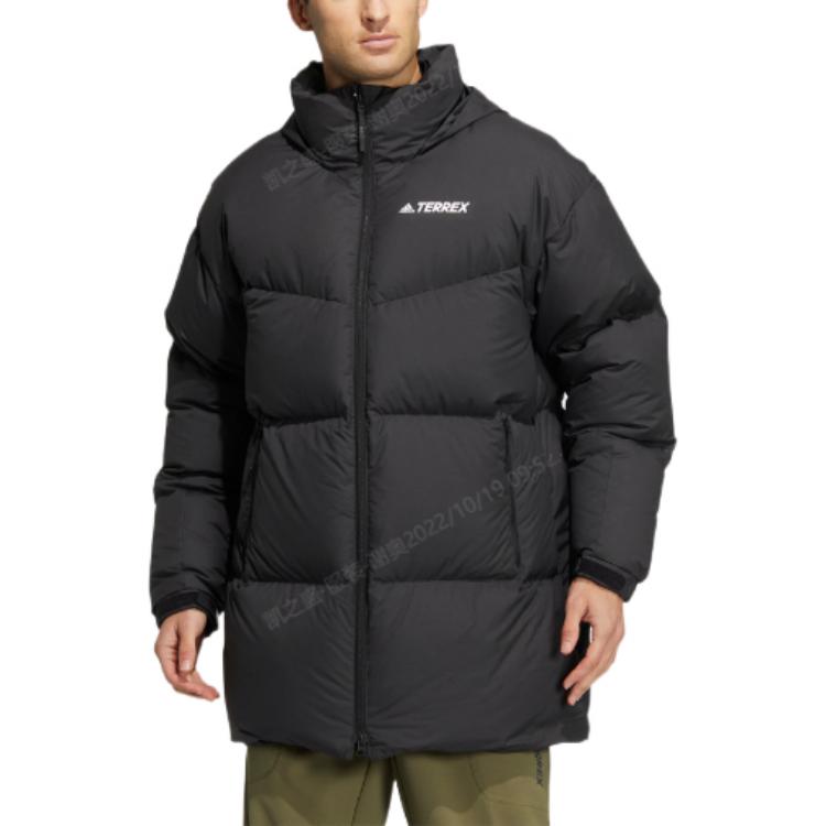 adidas Unisex Solid Black Hooded Logo Print Puffer Jacket. HM9706 圖 3