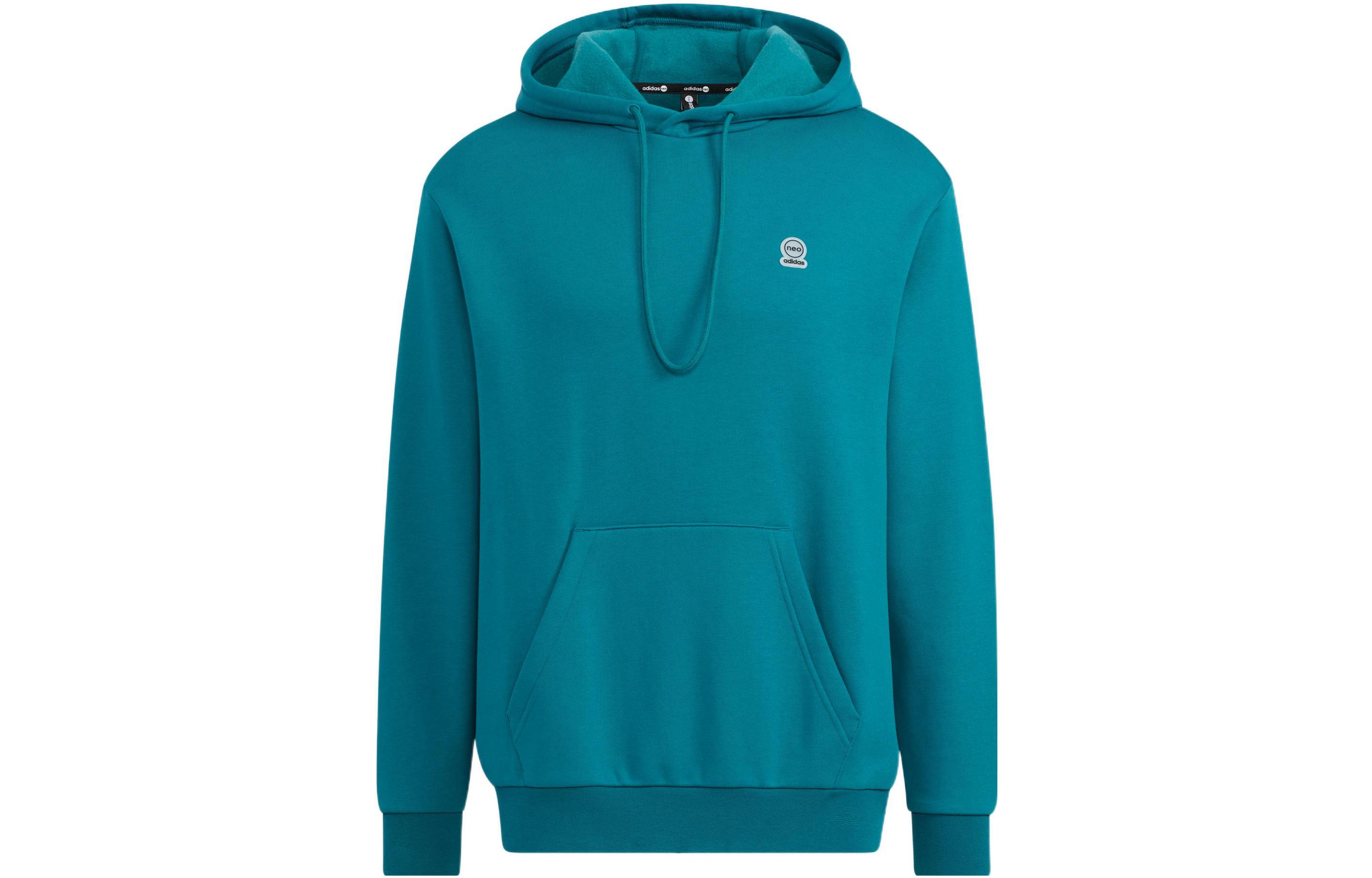 adidas Unisex Solid Color Logo Print Pullover Hoodie Blue HN6643