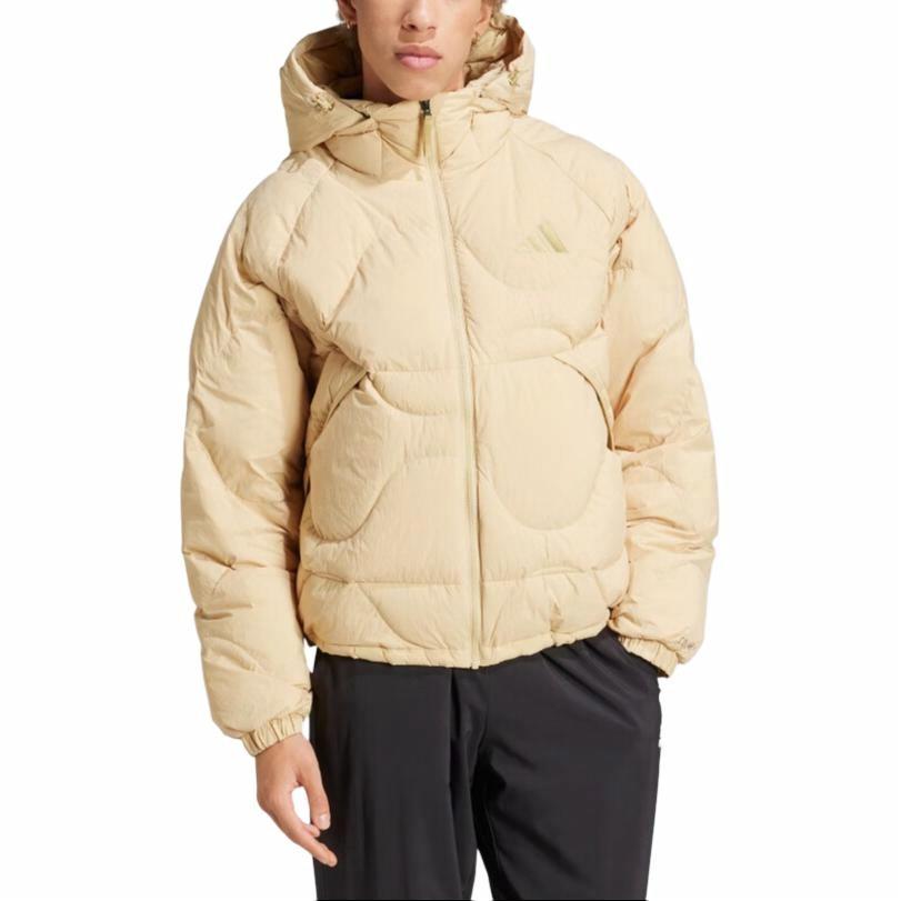 adidas Unisex Solid Color Zip-Up Hooded Puffer Jacket Sand Brown. JG5927 圖 2