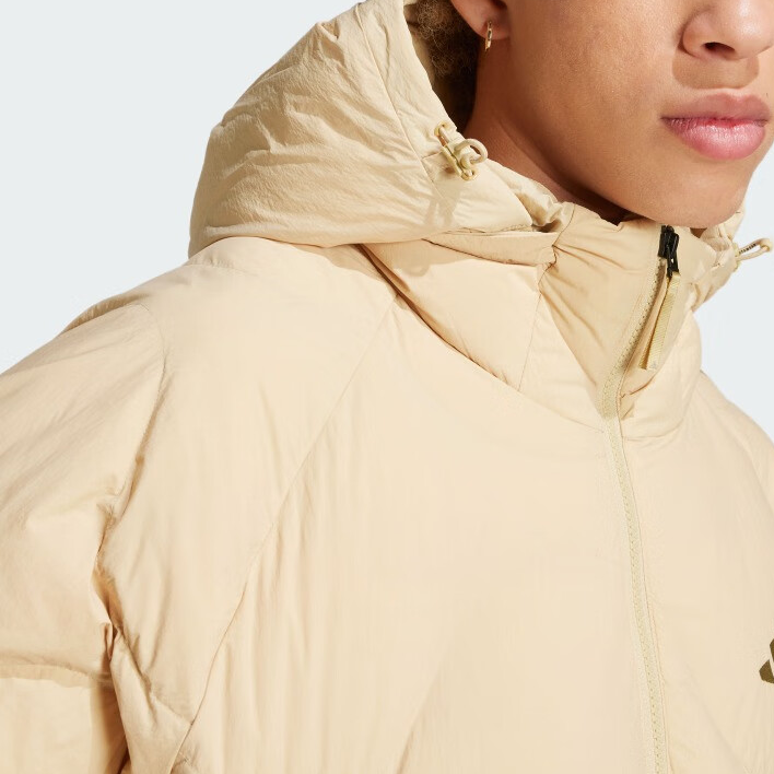 adidas Unisex Solid Color Zip-Up Hooded Puffer Jacket Sand Brown. JG5927 圖 4