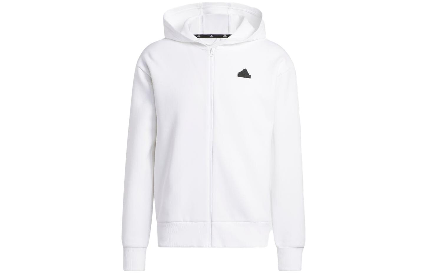 adidas Unisex Solid Color Zip Hoodie Jacket White IJ8840