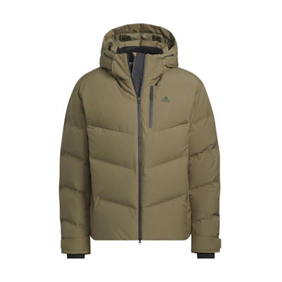 adidas Unisex Solid Olive Green Hooded Puffer Jacket Casual Sportswear IW0783