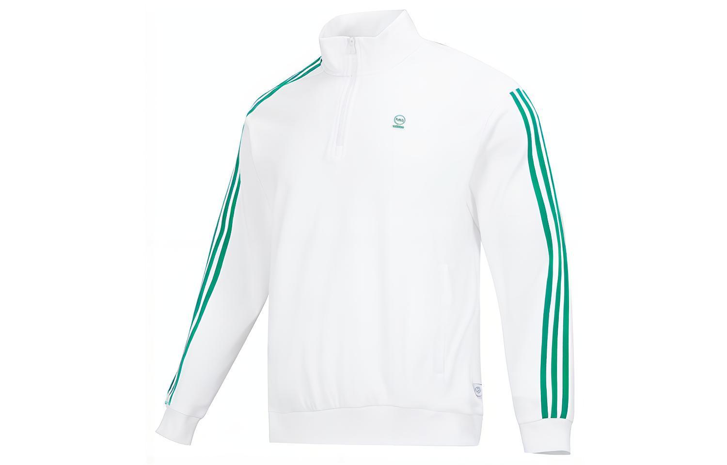 adidas Unisex White-Green Striped Half-Zip Pullover Sweatshirt for Running IK5432