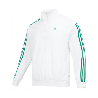 adidas Unisex White-Green Striped Half-Zip Pullover Sweatshirt for Running IK5432
