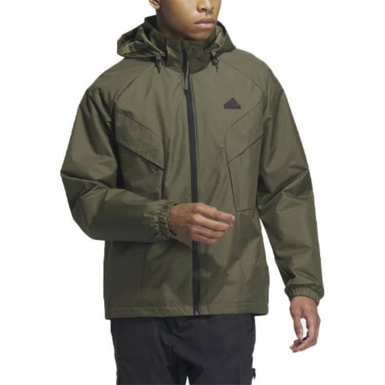Shop adidas Urban Outdoor Logo Hooded Jacket Olive Green Casual Wear IS0451