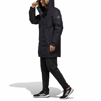 adidas Utility Down Parka Hooded Long Black Winter Jacket for Men EH3975 Details for adidas Utility Down Parka Hooded Long Black Winter Jacket for Men EH3975