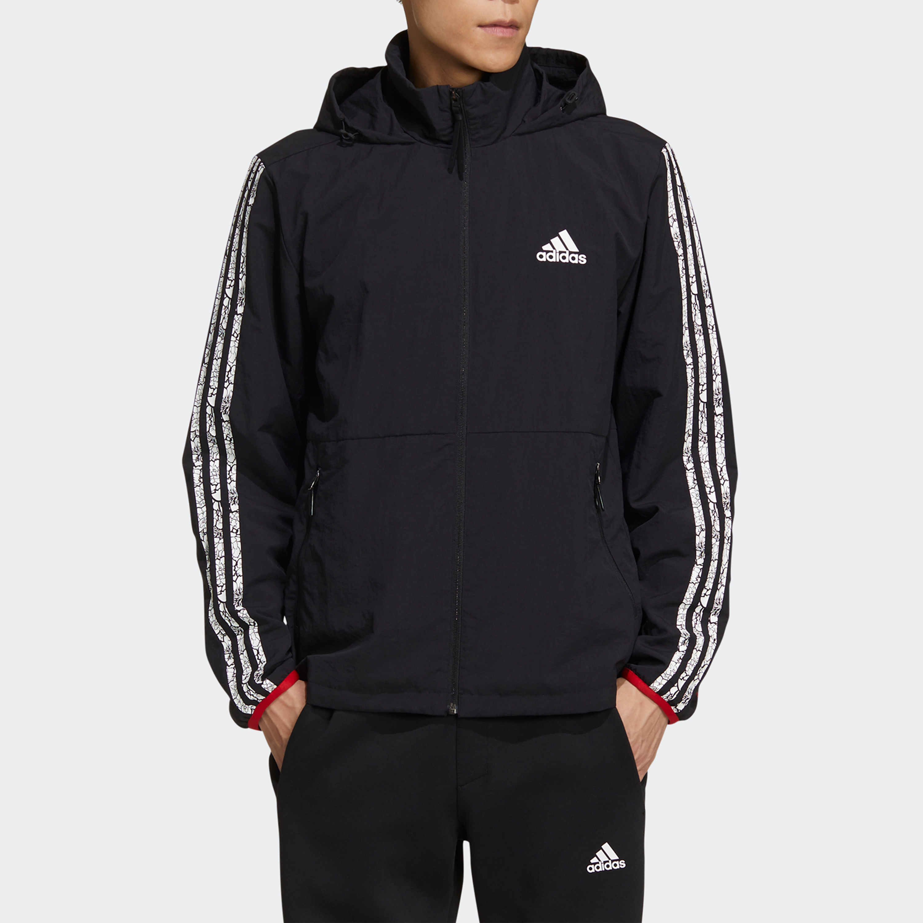 Shop adidas VD 復古條紋黑色運動風衣夾克 休閒外套 GV5151