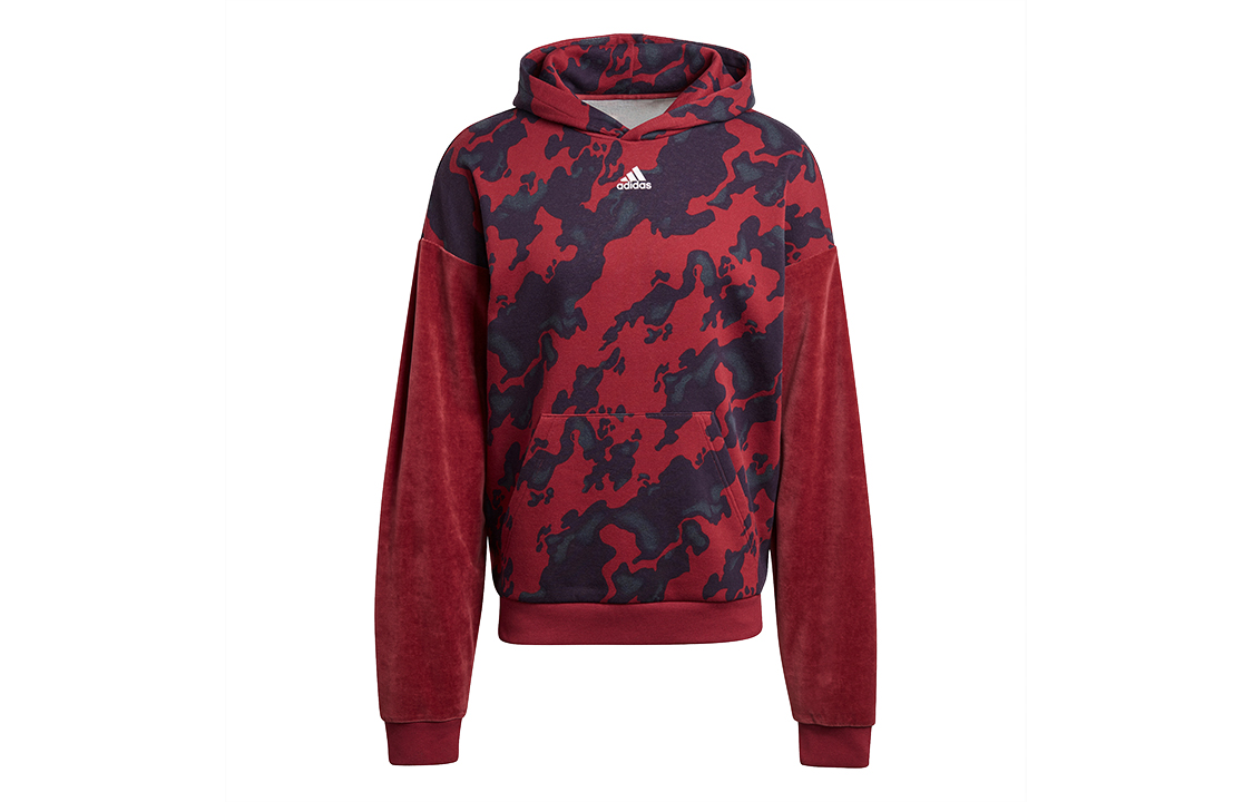 adidas Velvet AOP Camo Colorblock Hoodie Red Casual Sweatshirt H25089