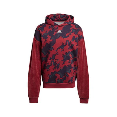 adidas Velvet AOP Camo Colorblock Hoodie Red Casual Sweatshirt H25089