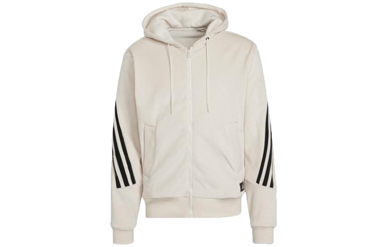 adidas Velvet Back Stripe Logo Hoodie Jacket - Off White H47895