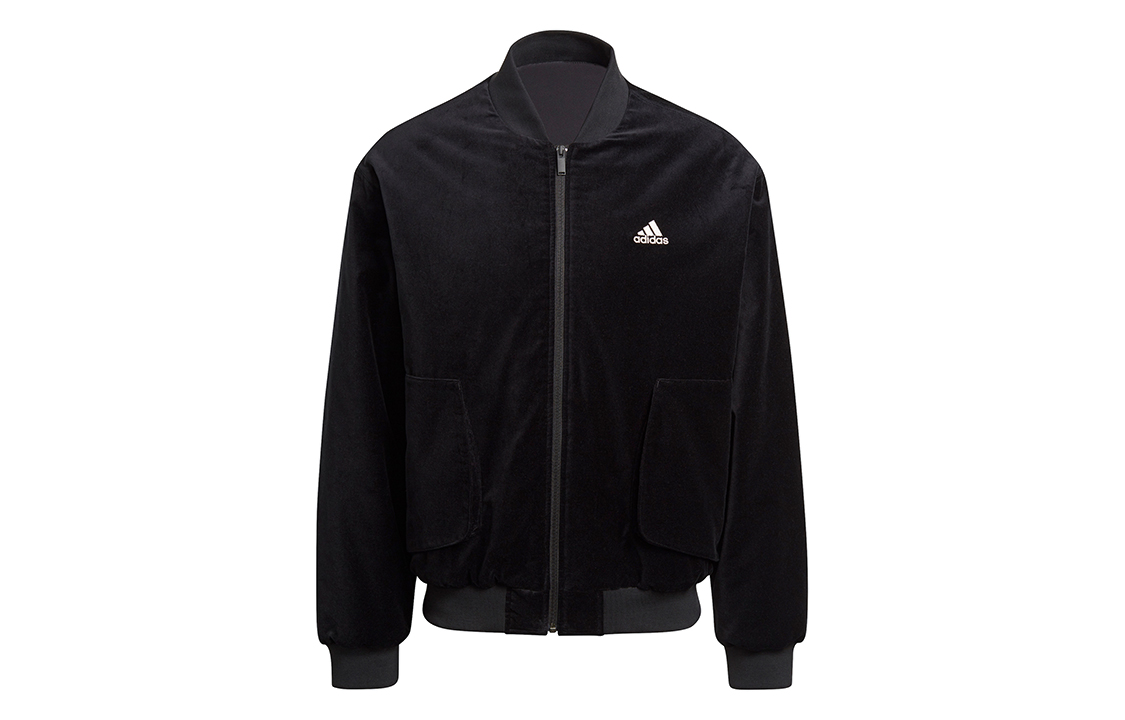 adidas Velvet Bomber Jacket Black Long-Sleeve Sportswear H25097