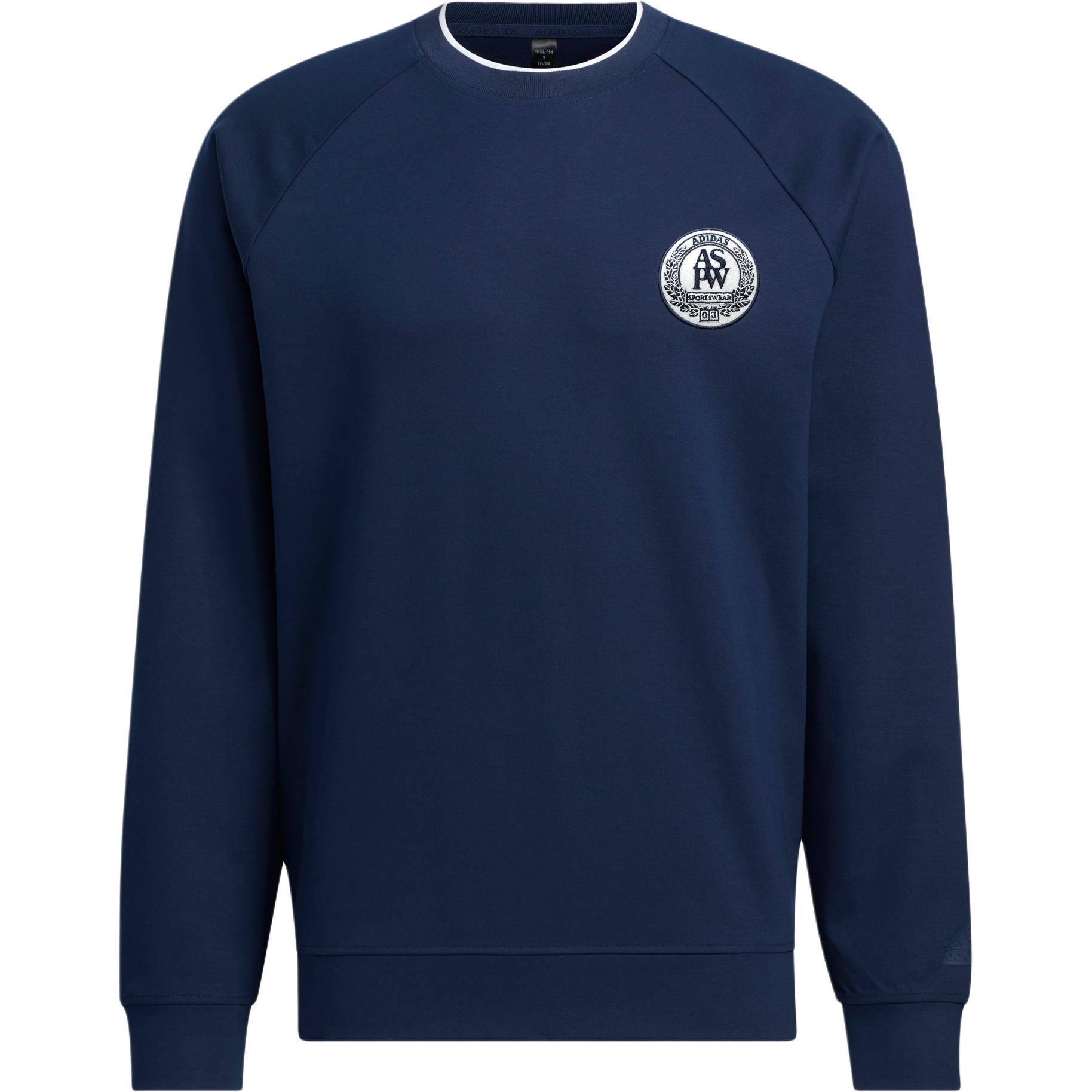 adidas Verbiage Doubleknit Sweatshirt Navy Pullover with Logo Print - Casual JE3665