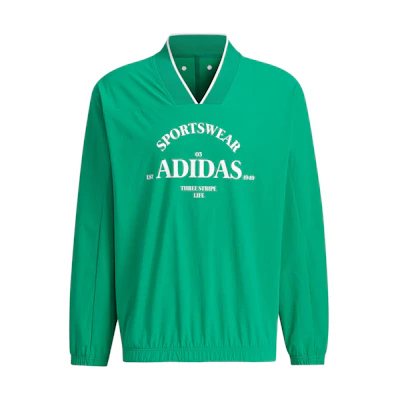 adidas Verbiage Woven V-Neck Sweatshirt Smoke Green Retro Casual Pullover JE3668