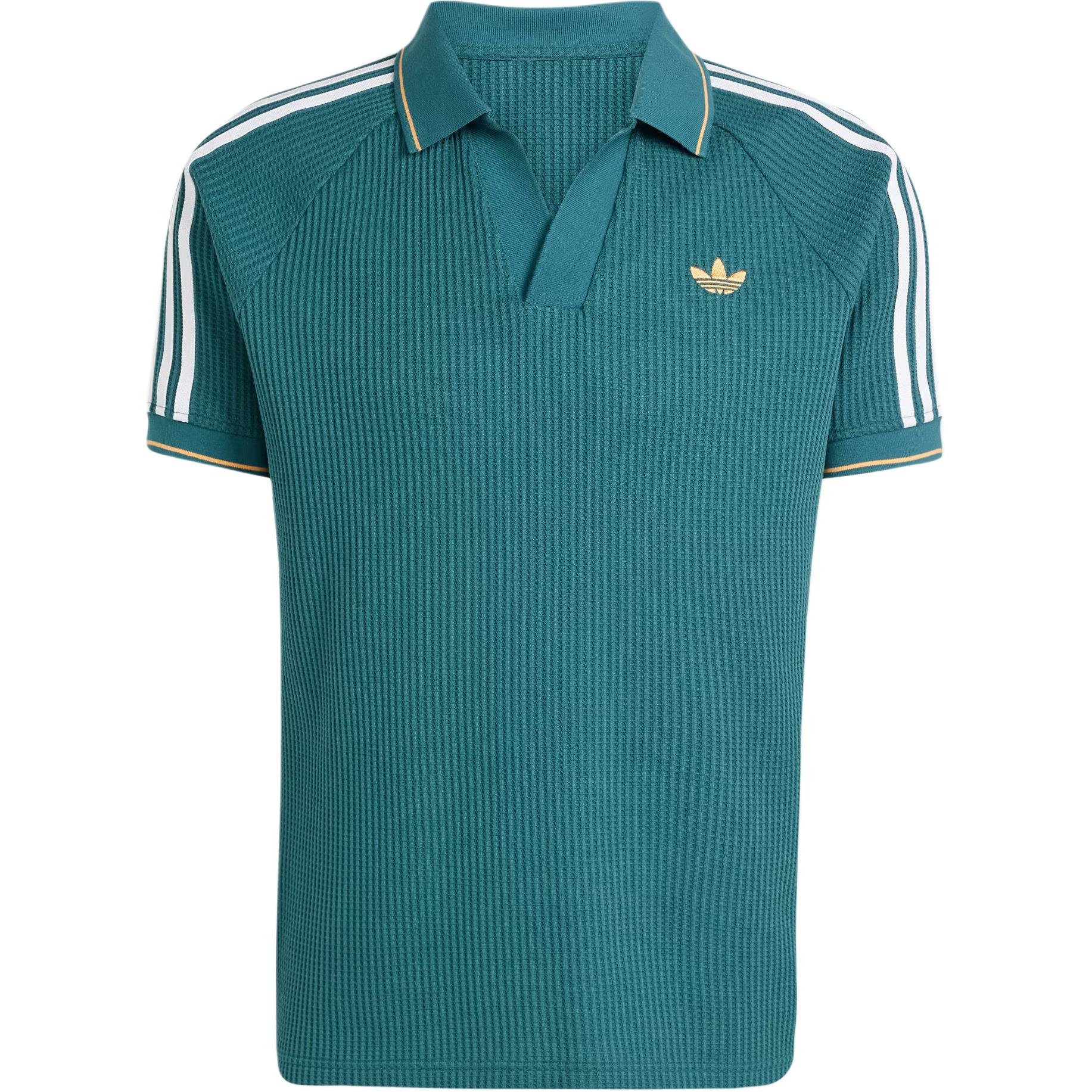 adidas Waffle Knit Retro Striped Raglan Polo Shirt Green/Orange/White . KC0691