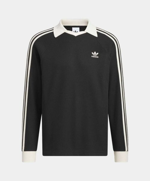 adidas Waffle Long Sleeve Polo Tee - Black KQ6866