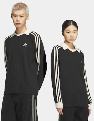 adidas 華夫格長袖翻領T恤 - 黑色 KQ6866 Order adidas 華夫格長袖翻領T恤 - 黑色 KQ6866