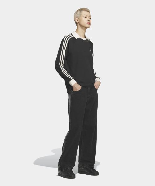 Sizing adidas 華夫格長袖翻領T恤 - 黑色 KQ6866