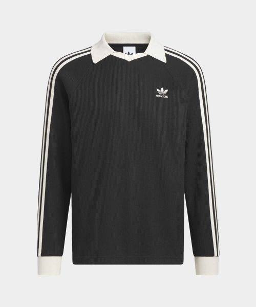 Cheap adidas 華夫格長袖翻領T恤 - 黑色 KQ6866