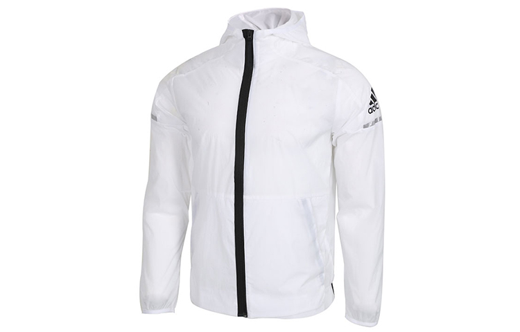 adidas WB Light Logo Print White Woven Hooded Jacket FI8758