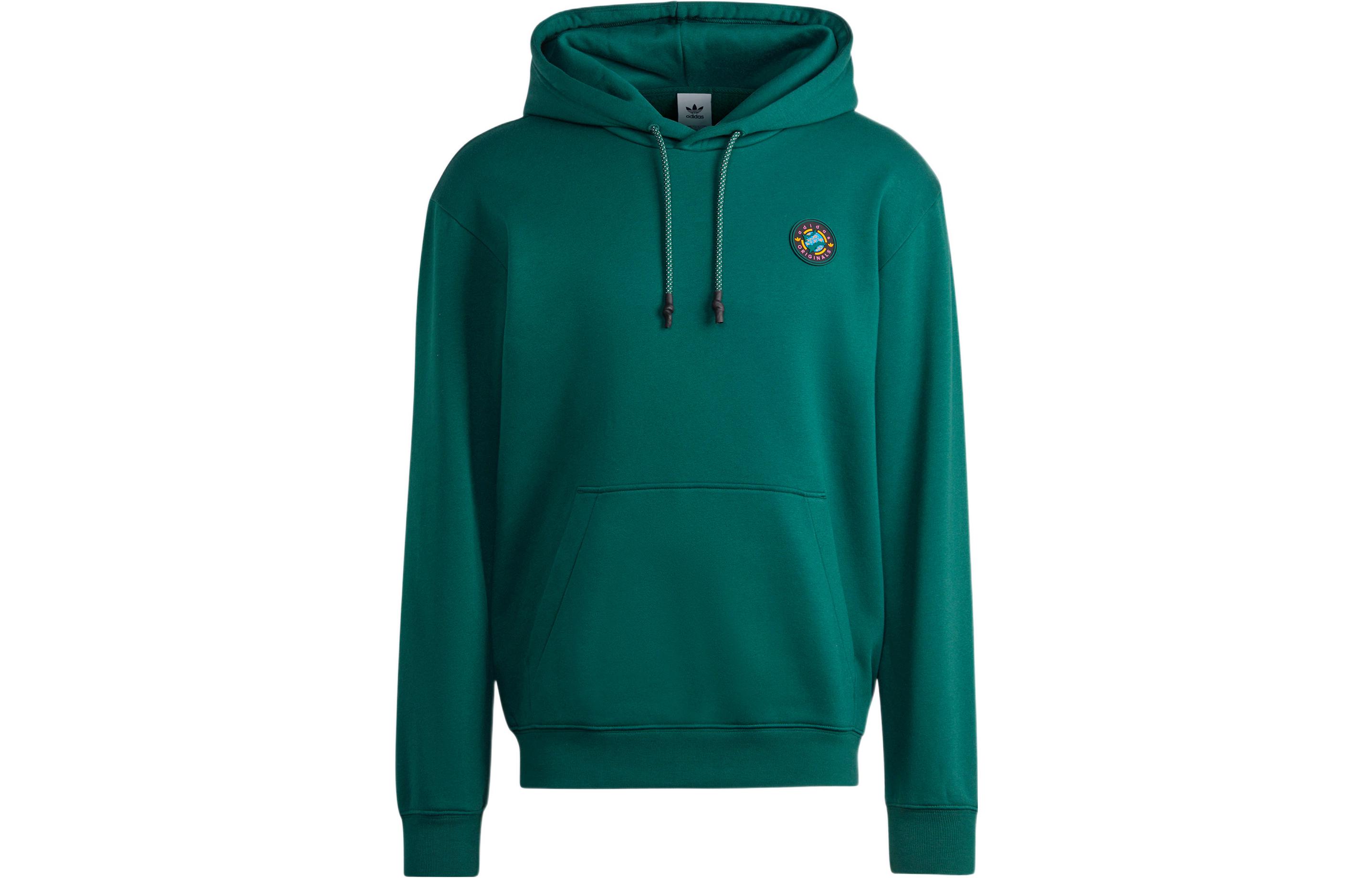 adidas WH Hoodie Green Sweatshirt with Solid Color and Logo Patch Design II8476