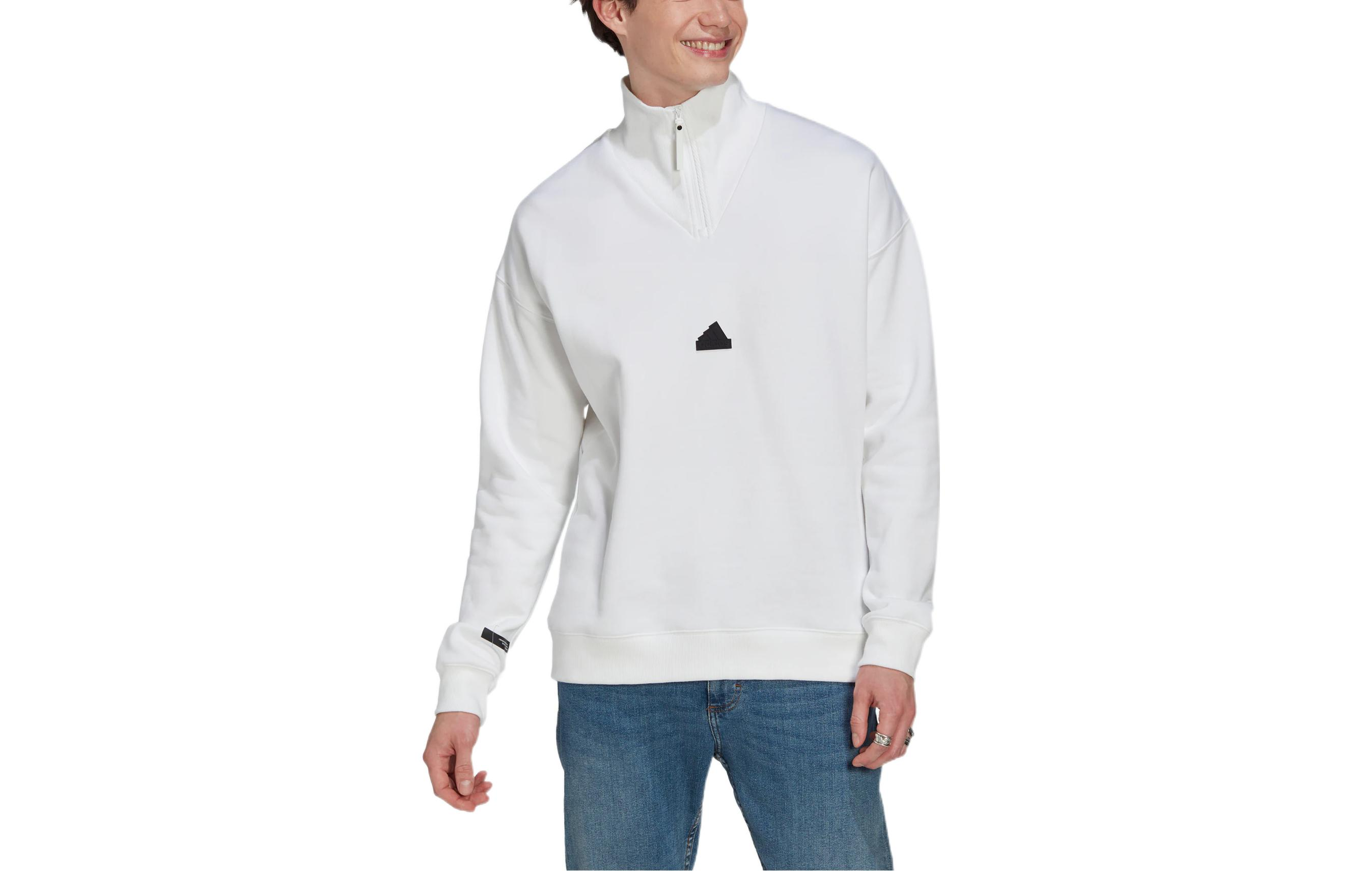 adidas White 1/2-Zip Pullover Sweatshirt with Minimal Logo Patch HG2074