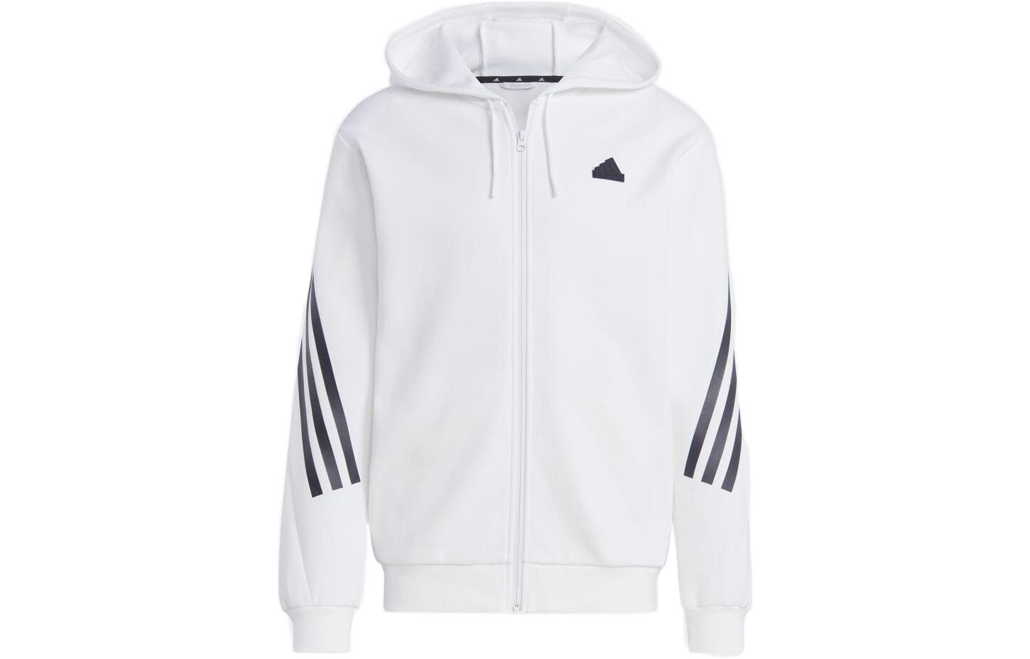 adidas White 3-Stripes Logo Full-Zip Hoodie Jacket IC8258