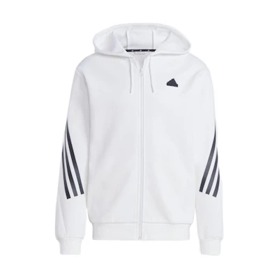 adidas White 3-Stripes Logo Full-Zip Hoodie Jacket IC8258