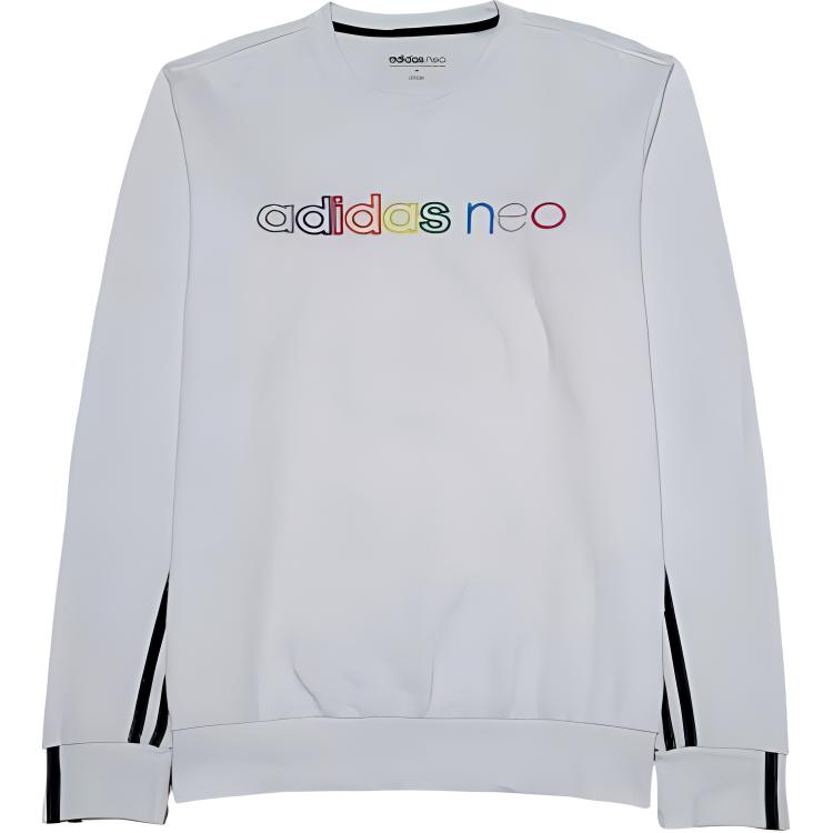 adidas White Crewneck Pullover Sweatshirt with Letter Print EH6433