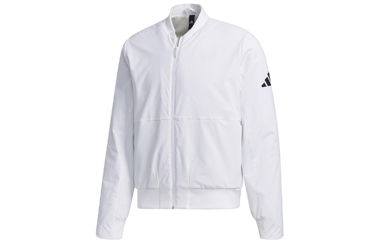 adidas White Fleece Baseball Collar Jacket FM9416