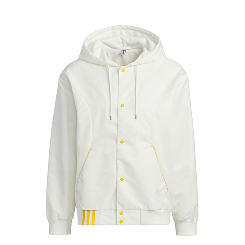 adidas White Fleece Outdoor Windproof Hooded Jacket with Letter Print lK3421
