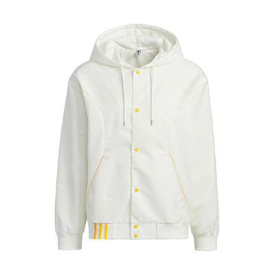 adidas White Fleece Outdoor Windproof Hooded Jacket with Letter Print lK3421