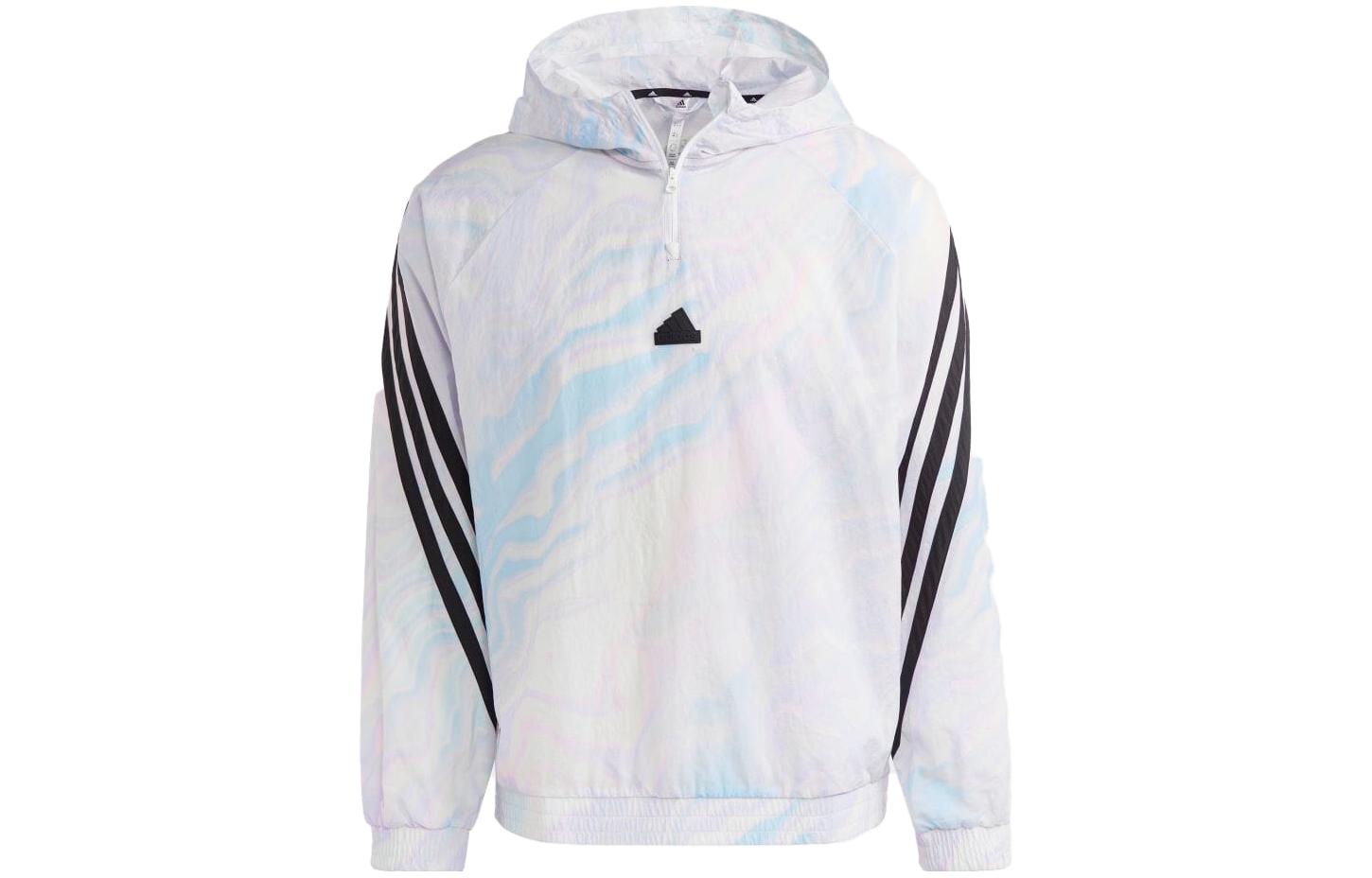 adidas White Full-Print Half-Zip Hooded Jacket IC3706