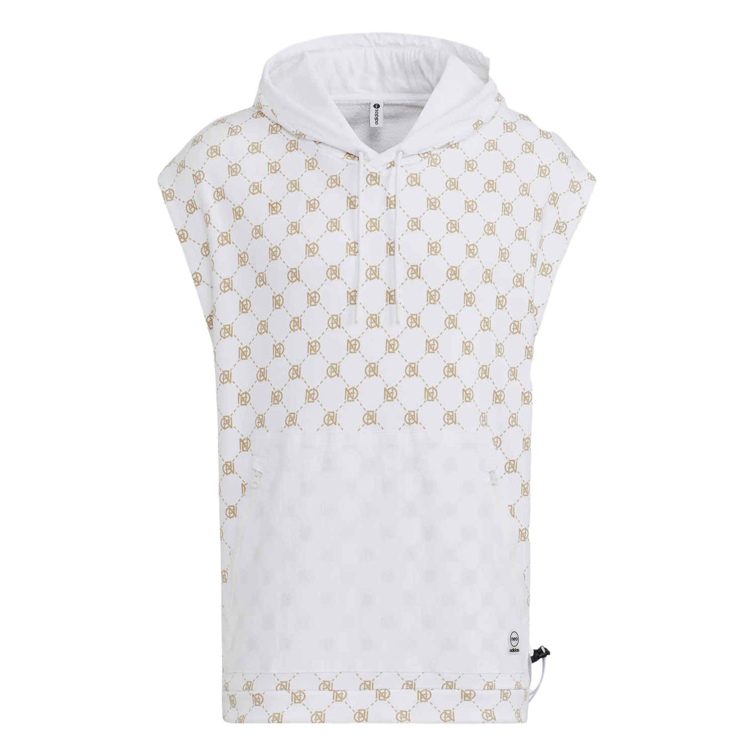 adidas White Full-Print Logo Sleeveless Hoodie Jacket with Zipper Pocket IB5859